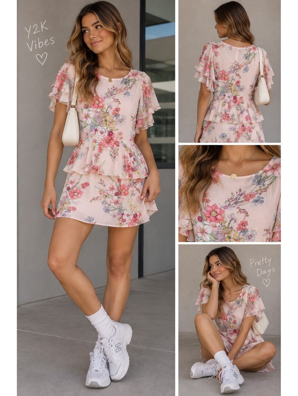 NWT Griffin Paris Pink Floral Peplum Dress Size S